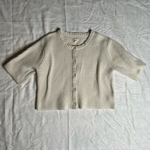 Aerie Cream Button-Up short sleeve Cardigan